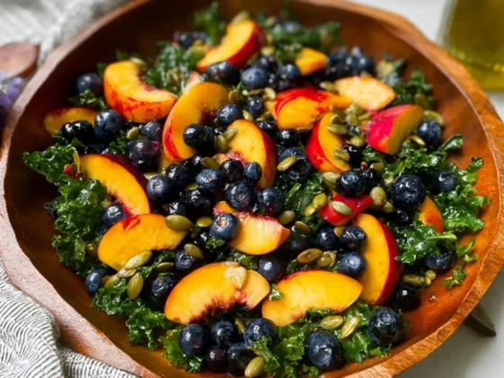 Summer Peach Blueberry Kale Salad – Fresh and Colorful