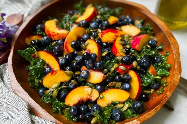 Summer Peach Blueberry Kale Salad – Fresh and Colorful
