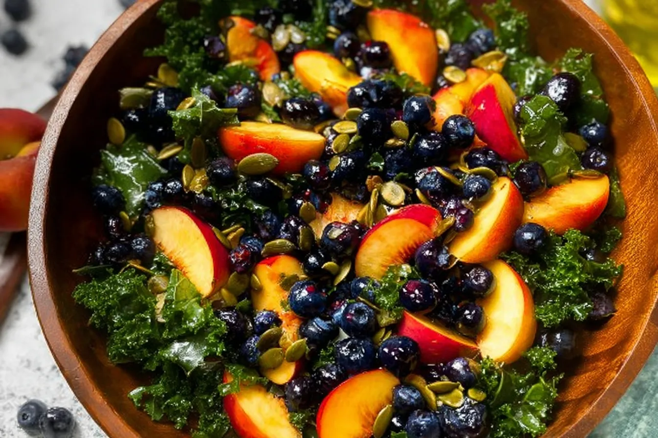 Summer Peach Blueberry Kale Salad