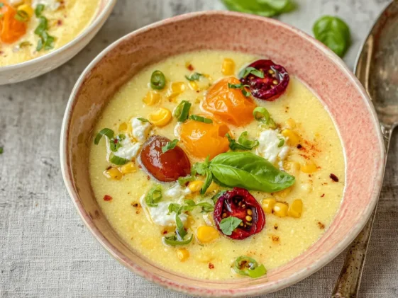 Summer Sweet Corn Gazpacho Served Chilled