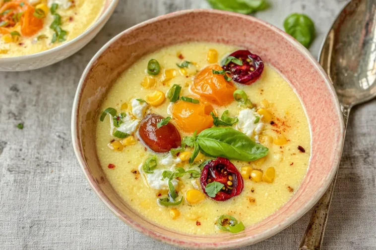 Summer Sweet Corn Gazpacho Served Chilled