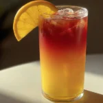 Sunrise Mocktail in a Glass with Fresh Fruit Garnish