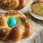 Traditional Italian Easter Bread with Colorful Eggs