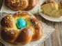 Traditional Italian Easter Bread with Colorful Eggs