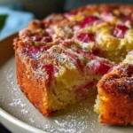 Traditional Norwegian Rhubarb Cake with a Tender Crust - Slice
