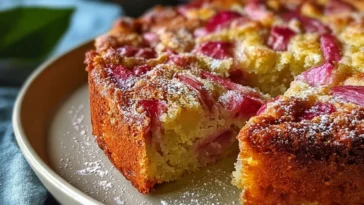 Traditional Norwegian Rhubarb Cake with a Tender Crust - Slice