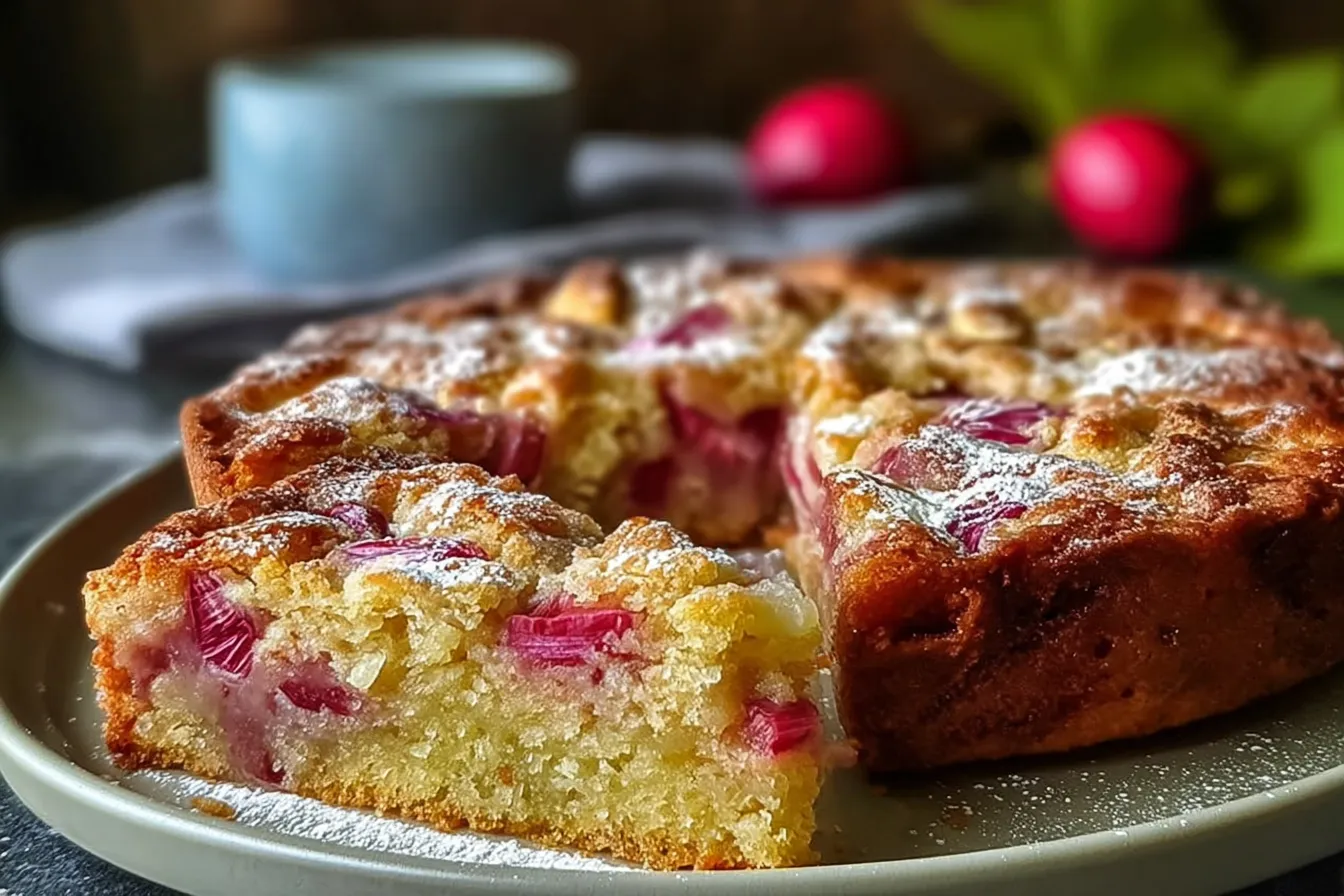 Traditional Norwegian Rhubarb Cake with a Tender Crust