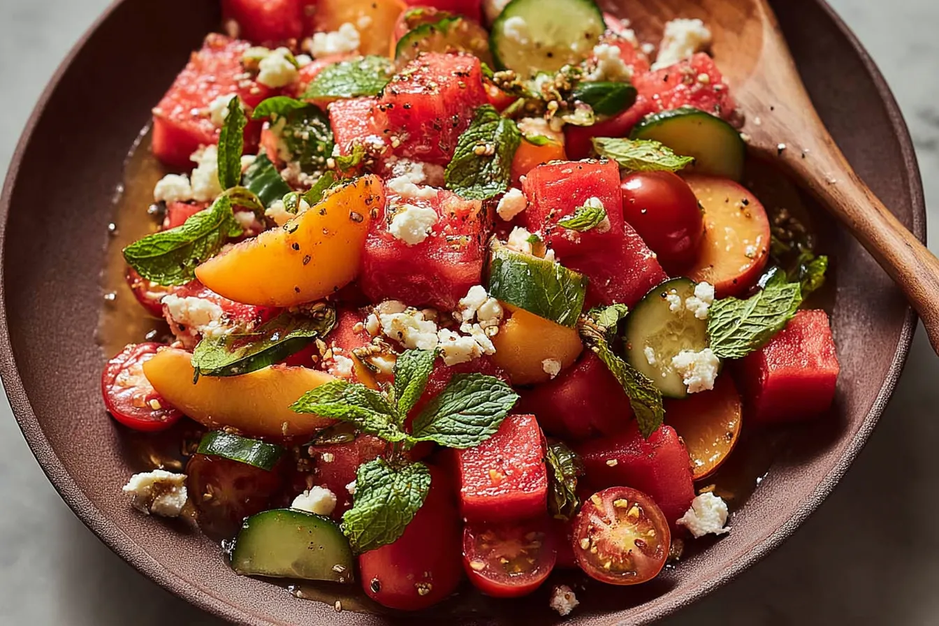 Watermelon Peach Salad: A Refreshing Summer Delight 3 Watermelon Peach Salad - Colorful Summer Delight