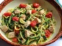 Zucchini Noodles with Chicken and Tomatoes in Lemon Garlic Sauce