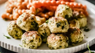 Baked Chicken Meatballs Served with Marinara Sauce