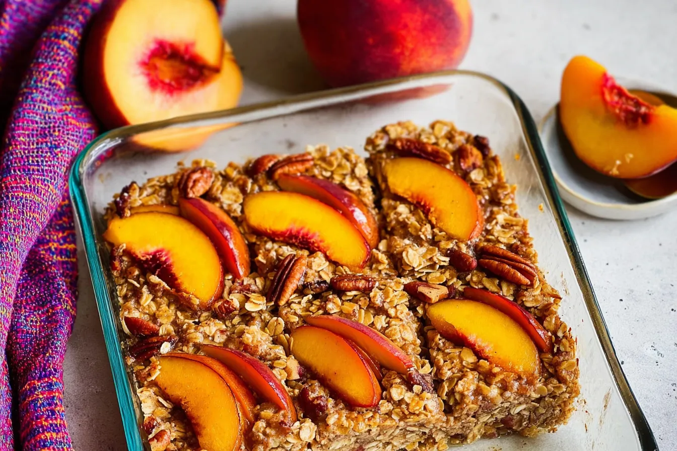 Baked Oatmeal with Nectarines and Pecans – Warm & Delicious
