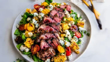 Balsamic Steak Gorgonzola Salad with Grilled Corn Presentation