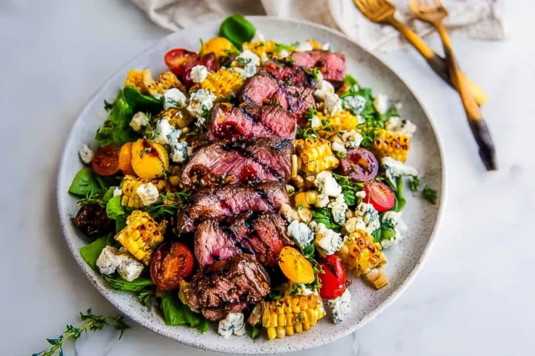 Balsamic Steak Gorgonzola Salad with Grilled Corn Presentation