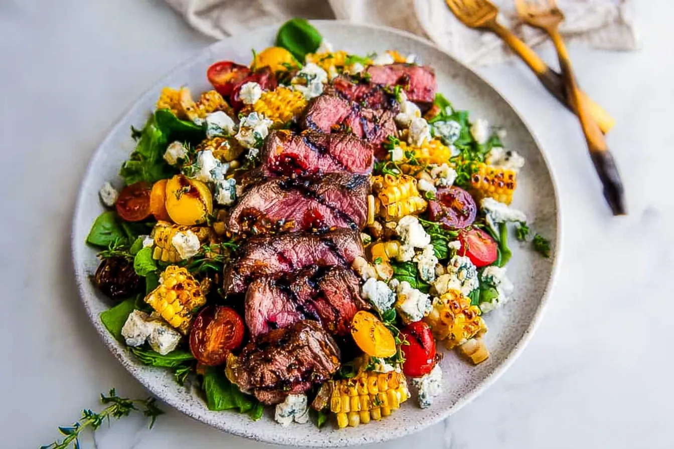 Balsamic Steak Gorgonzola Salad with Grilled Corn Presentation