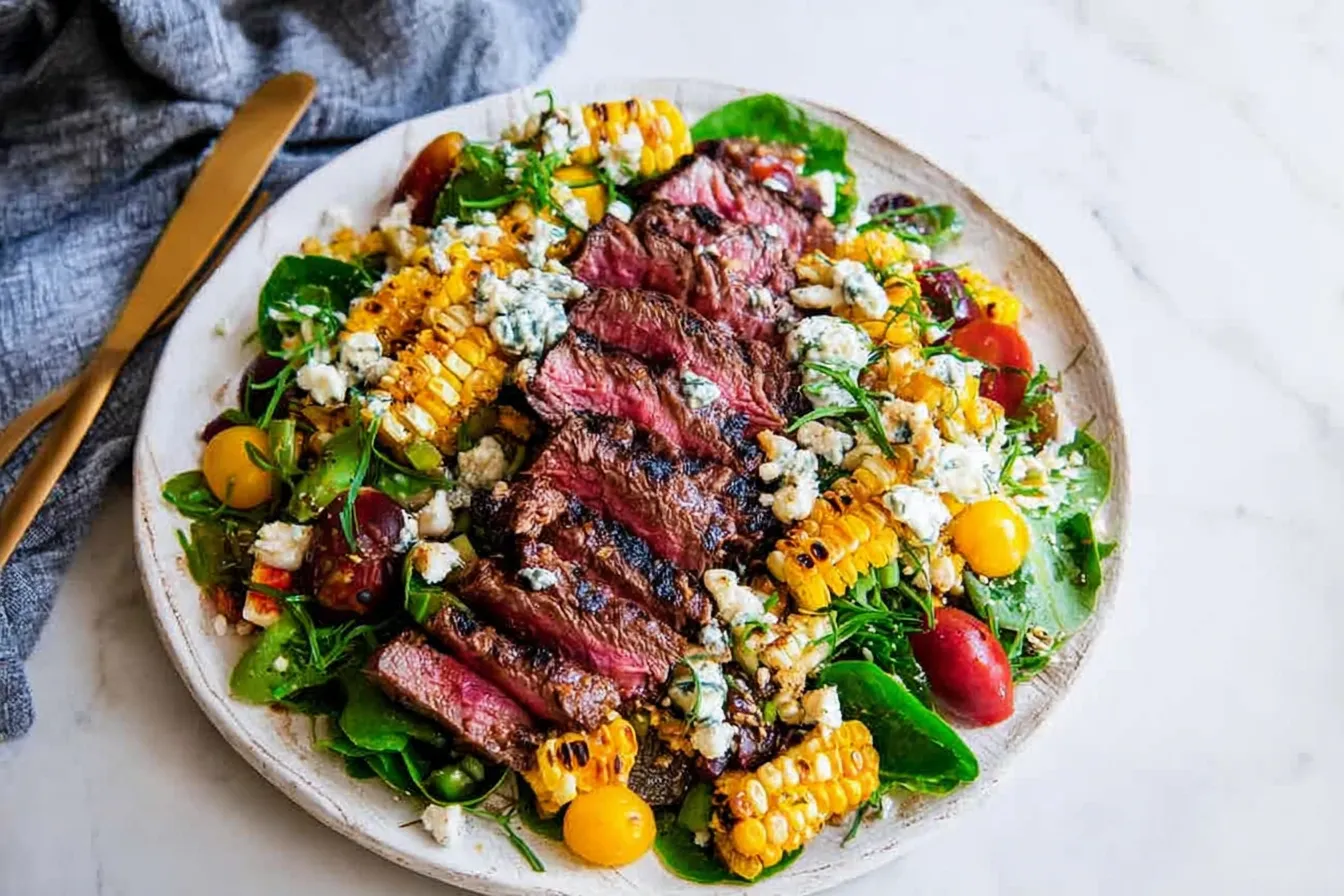 Balsamic Steak Gorgonzola Salad with Grilled Corn 