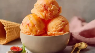 Homemade Best Peach Sorbet in a Bowl