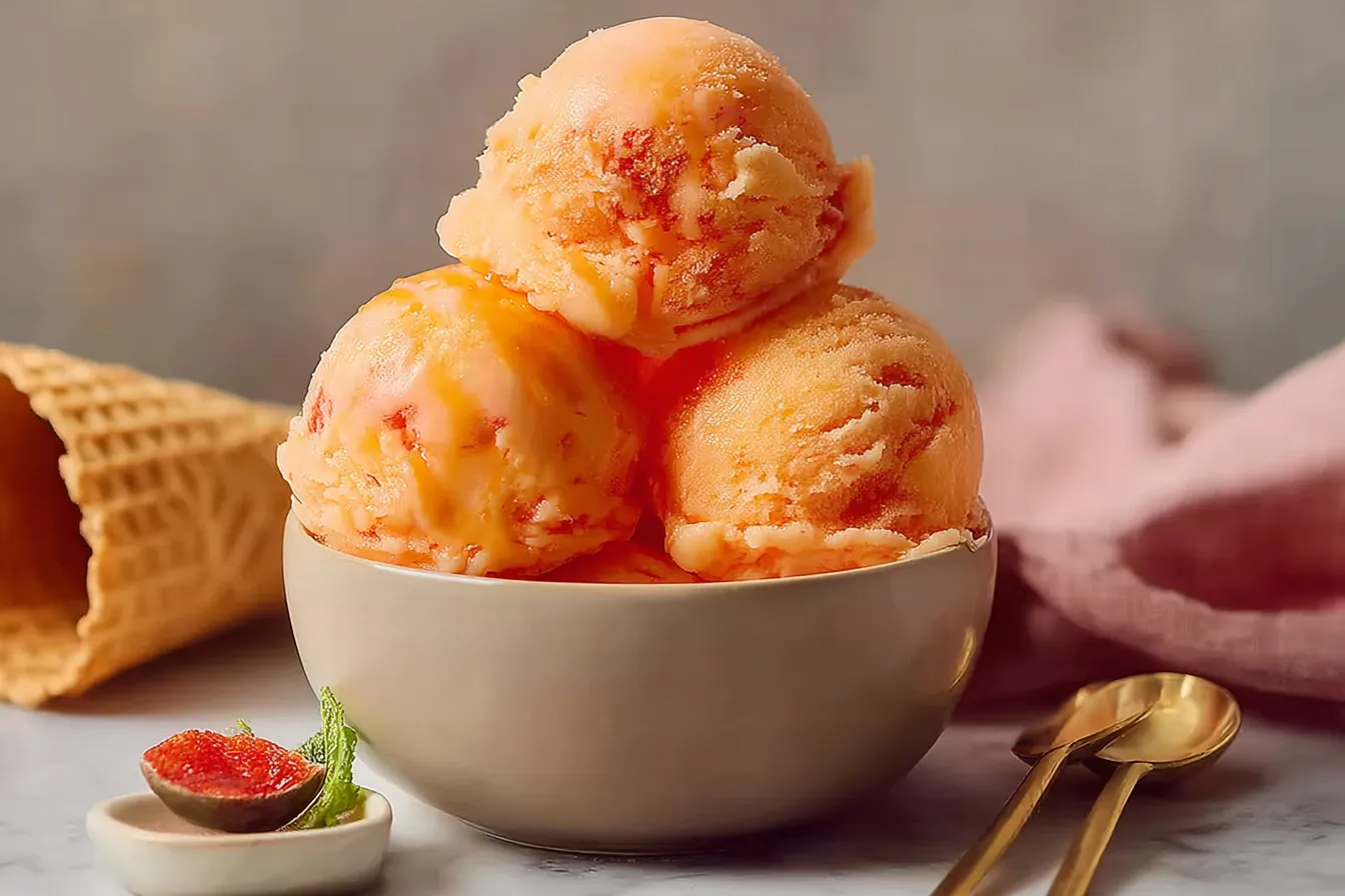 Homemade Best Peach Sorbet in a Bowl