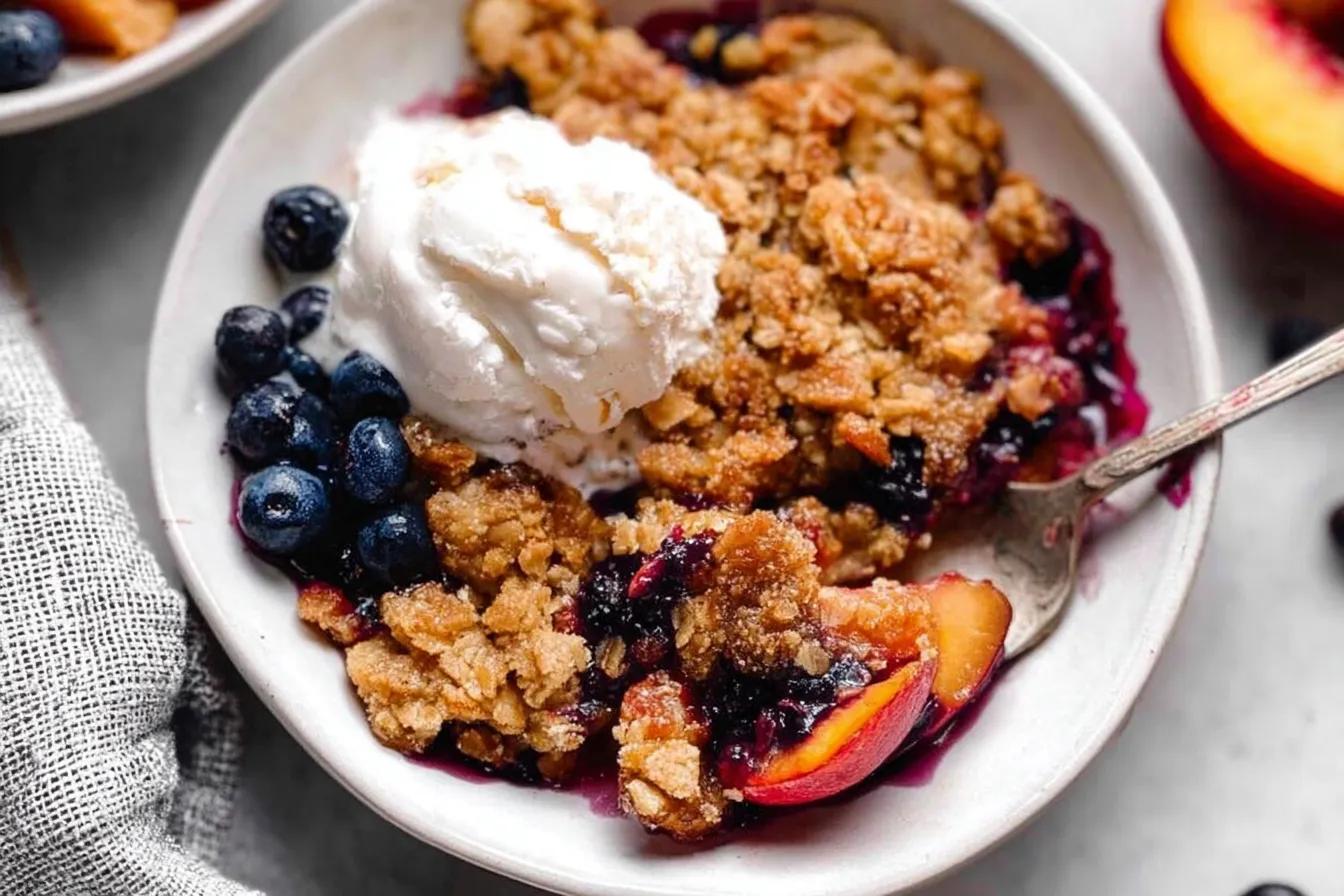 Delicious Blueberry Peach Crumble Fresh from the Oven