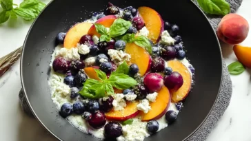 Vibrant Blueberry Peach Feta Salad in a Fresh Bowl