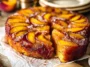 Bourbon Peach Upside Down Cake Slice on a Plate