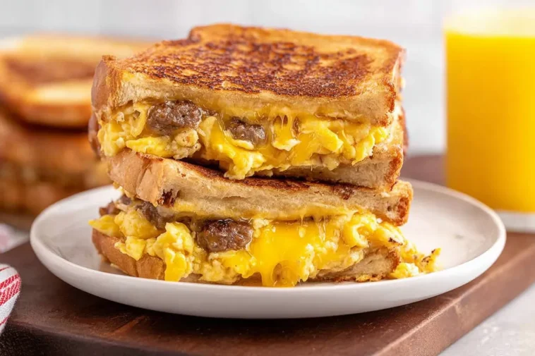 Breakfast Grilled Cheese Sandwich with Eggs and Sausage Bliss 3 Delicious Breakfast Grilled Cheese Sandwich with Eggs and Sausage