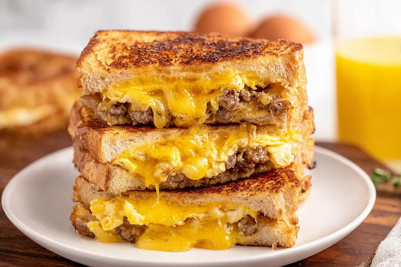 Breakfast Grilled Cheese Sandwich with Eggs and Sausage Bliss 4 Breakfast Grilled Cheese Sandwich with Eggs and Sausage