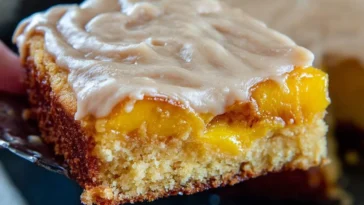 Delicious Brown Sugar Peach Cake Slice
