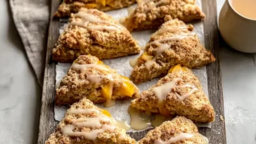 Buttery Peach Cobbler Scones Freshly Baked
