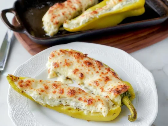 Cheesy Stuffed Banana Peppers (Gluten Free) Fresh Out of the Oven