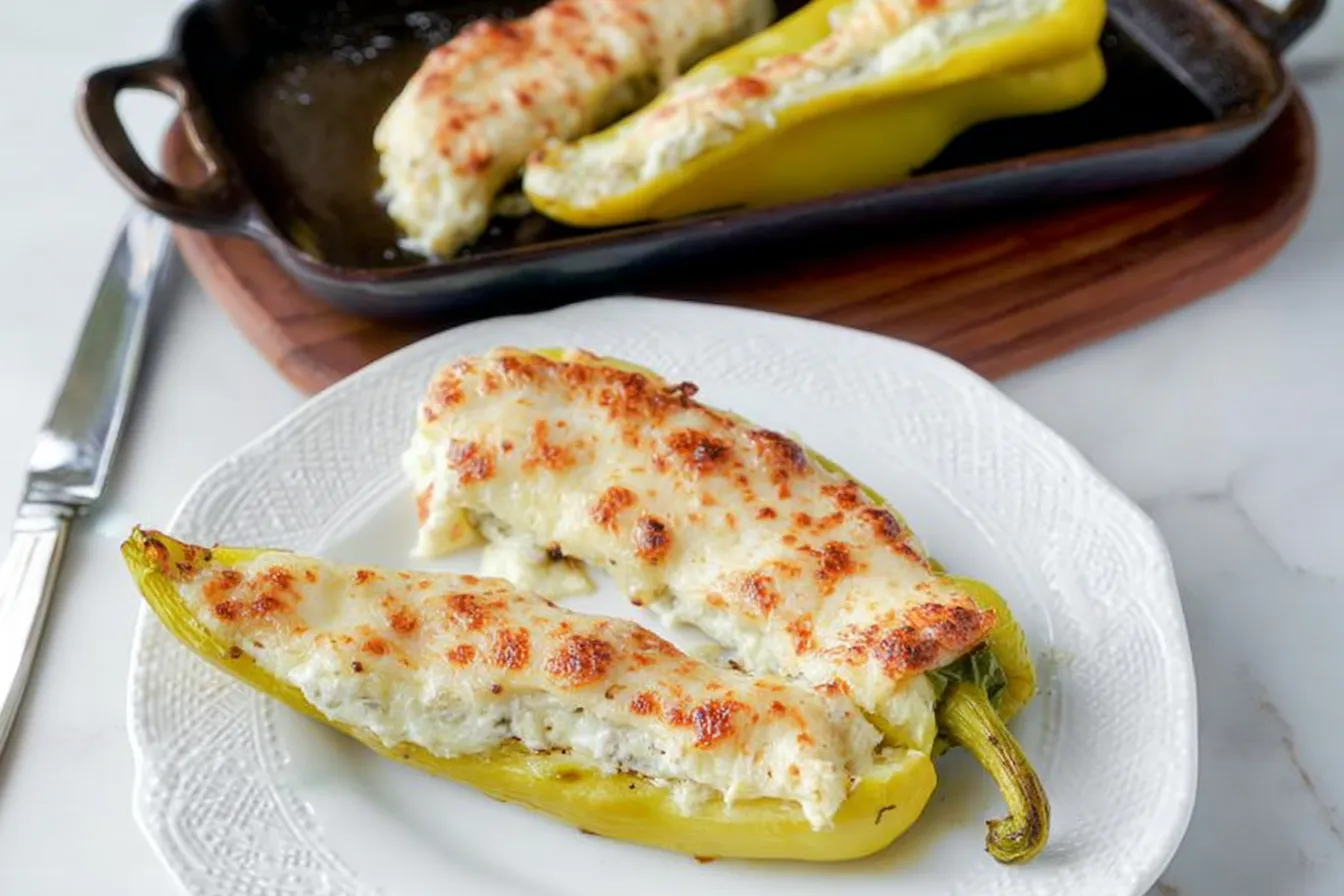 Cheesy Stuffed Banana Peppers (Gluten Free) Fresh Out of the Oven