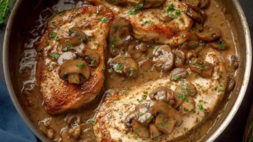 Chicken Marsala Plated with Fresh Herbs