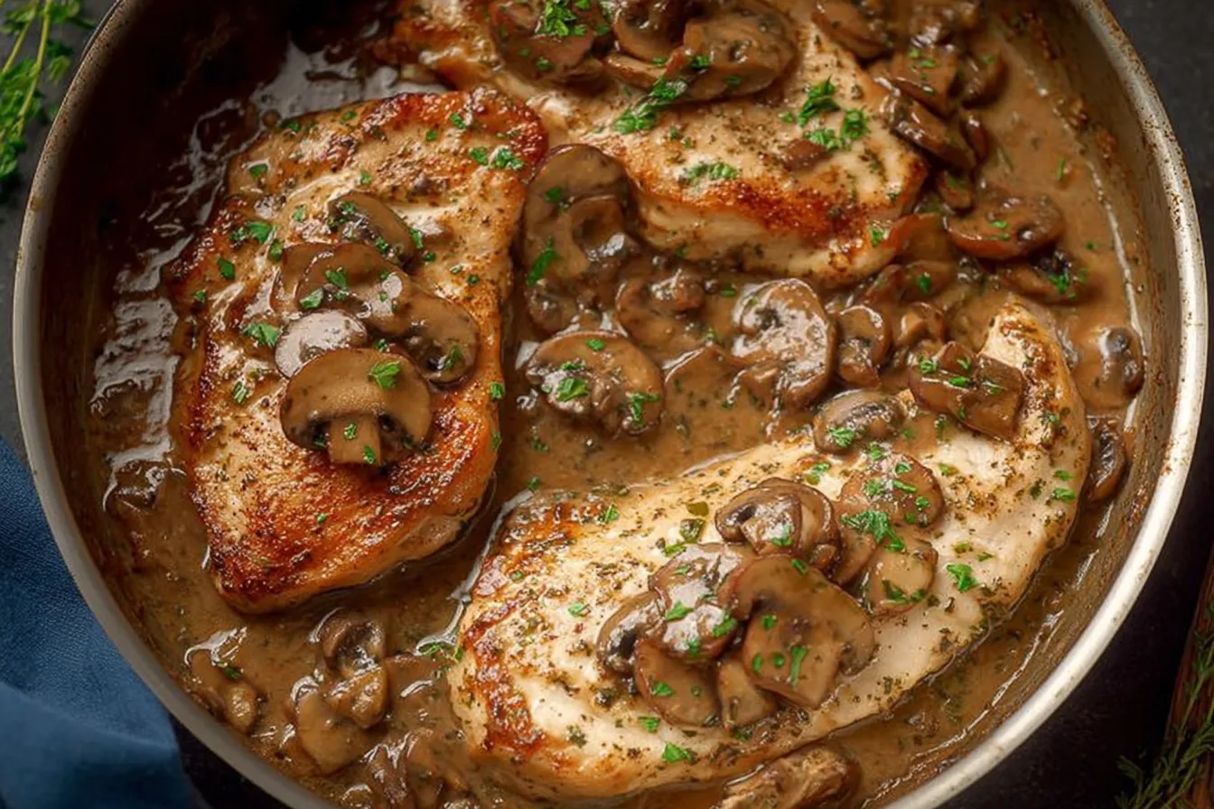 Chicken Marsala Plated with Fresh Herbs