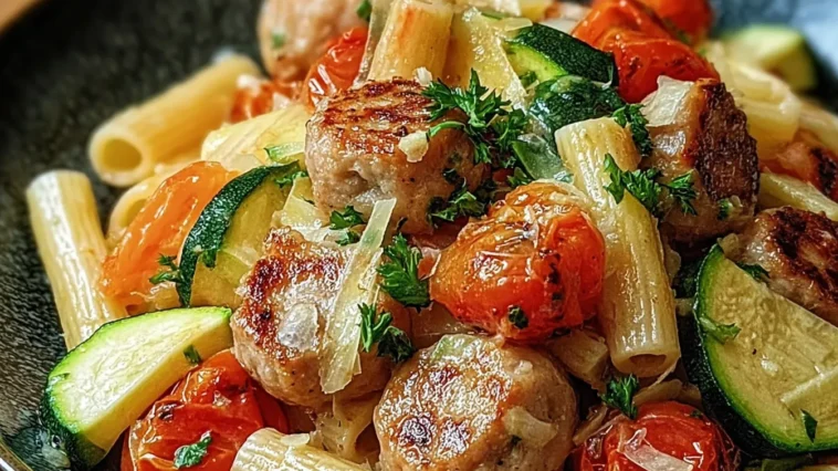 Delicious Chicken Sausages with Zucchini and Pasta