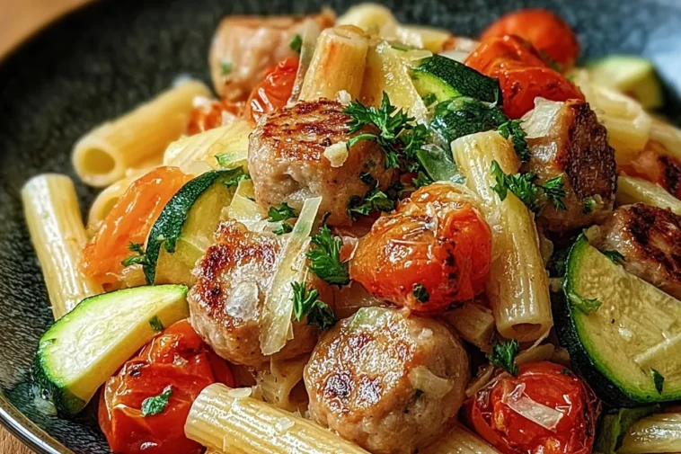 Chicken Sausages with Zucchini, Tomatoes, and Pasta: Absolutely Delicious! 3 Delicious Chicken Sausages with Zucchini and Pasta