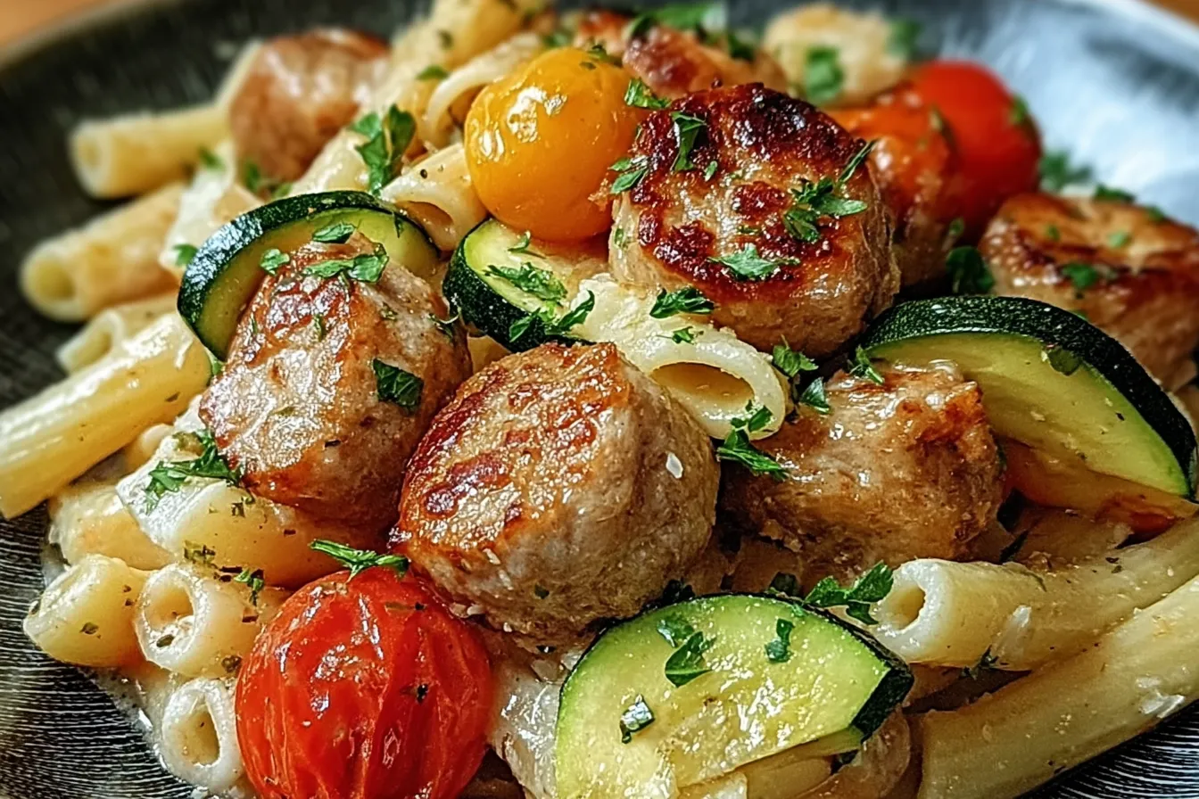 Chicken Sausages with Zucchini, Tomatoes, and Pasta: Absolutely Delicious! 4 Chicken Sausages with Zucchini, Tomatoes, and Pasta: An Amazing Ultimate Recipe