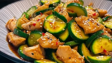 Colorful Chicken Zucchini Stir Fry in a Bowl