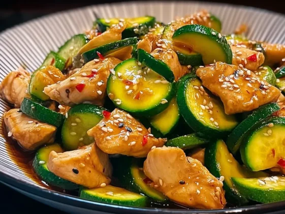 Colorful Chicken Zucchini Stir Fry in a Bowl