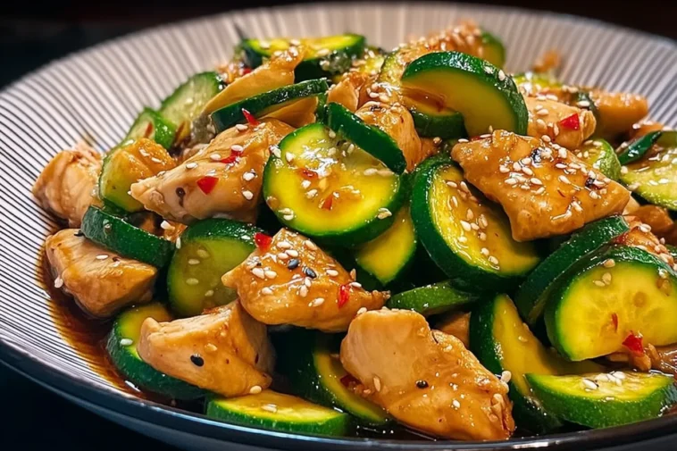 Colorful Chicken Zucchini Stir Fry in a Bowl