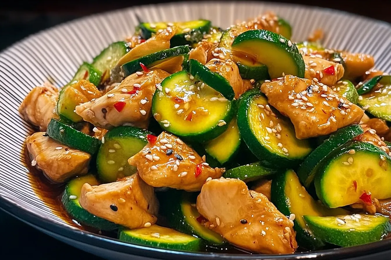 Colorful Chicken Zucchini Stir Fry in a Bowl