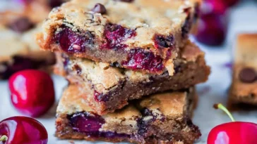 Chocolate Chip Cherry Bars Fresh Out of the Oven