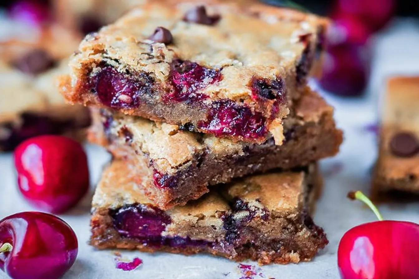 Chocolate Chip Cherry Bars Fresh Out of the Oven