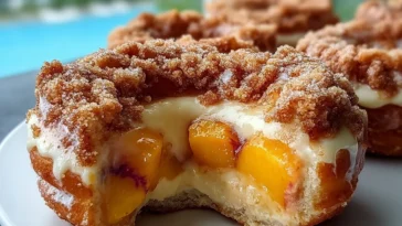 Classic Peach Cobbler Cheesecake Donuts Freshly Baked