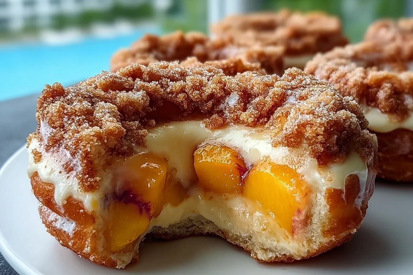 Classic Peach Cobbler Cheesecake Donuts Freshly Baked