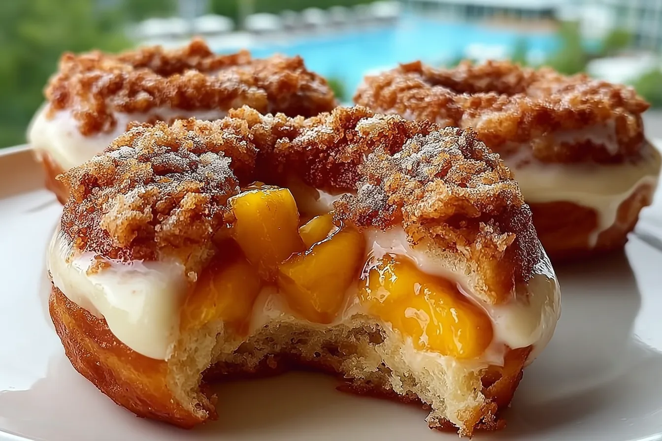 Classic Peach Cobbler Cheesecake Donuts 