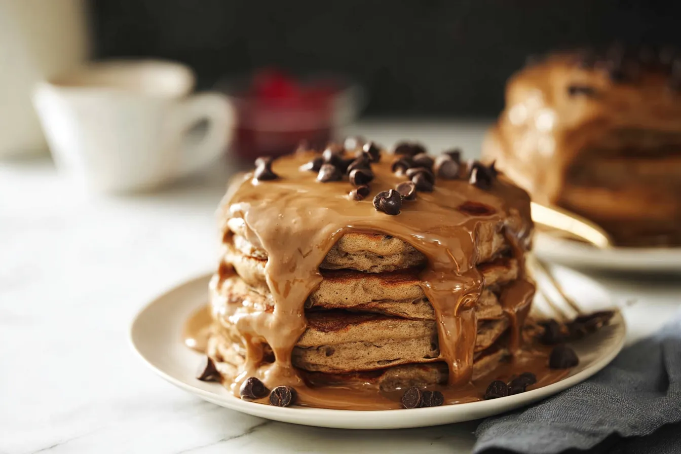 Delectable Coffee Pancakes Served with Maple Syrup