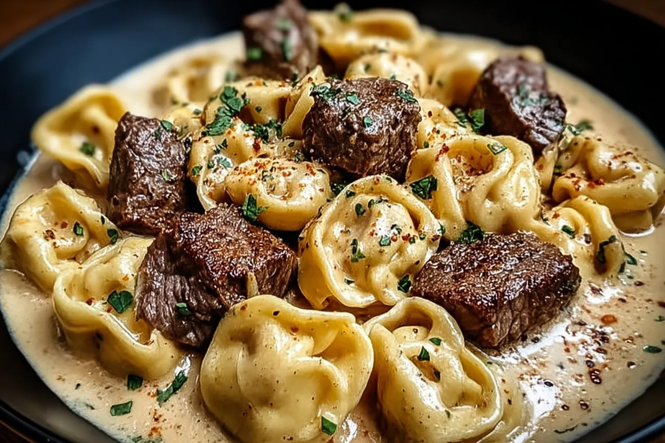 Cracked Garlic Steak Tortellini in Creamhouse Sauce Bliss Dish