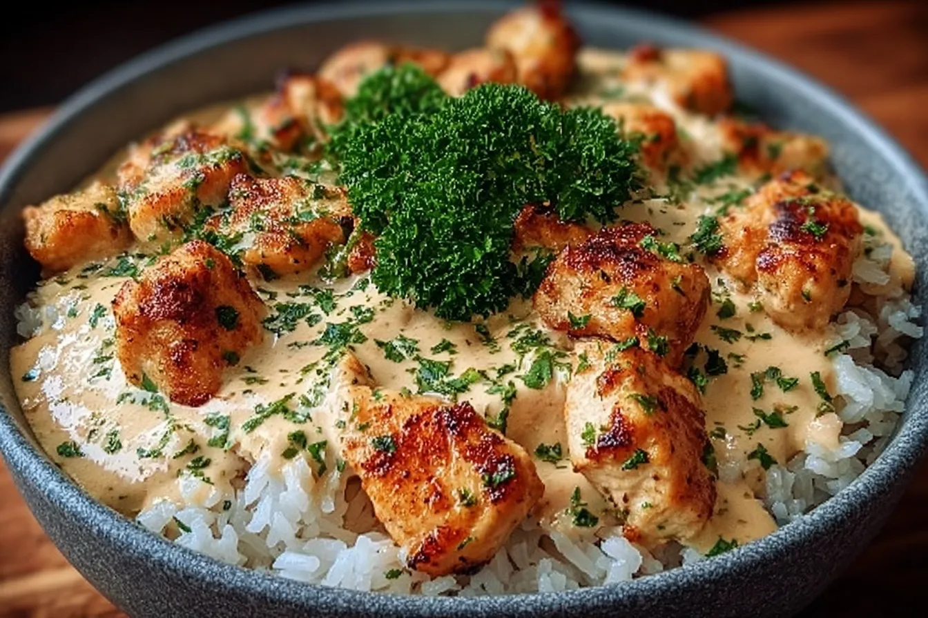 Creamy Garlic Chicken Rice Bowls Ready to Serve