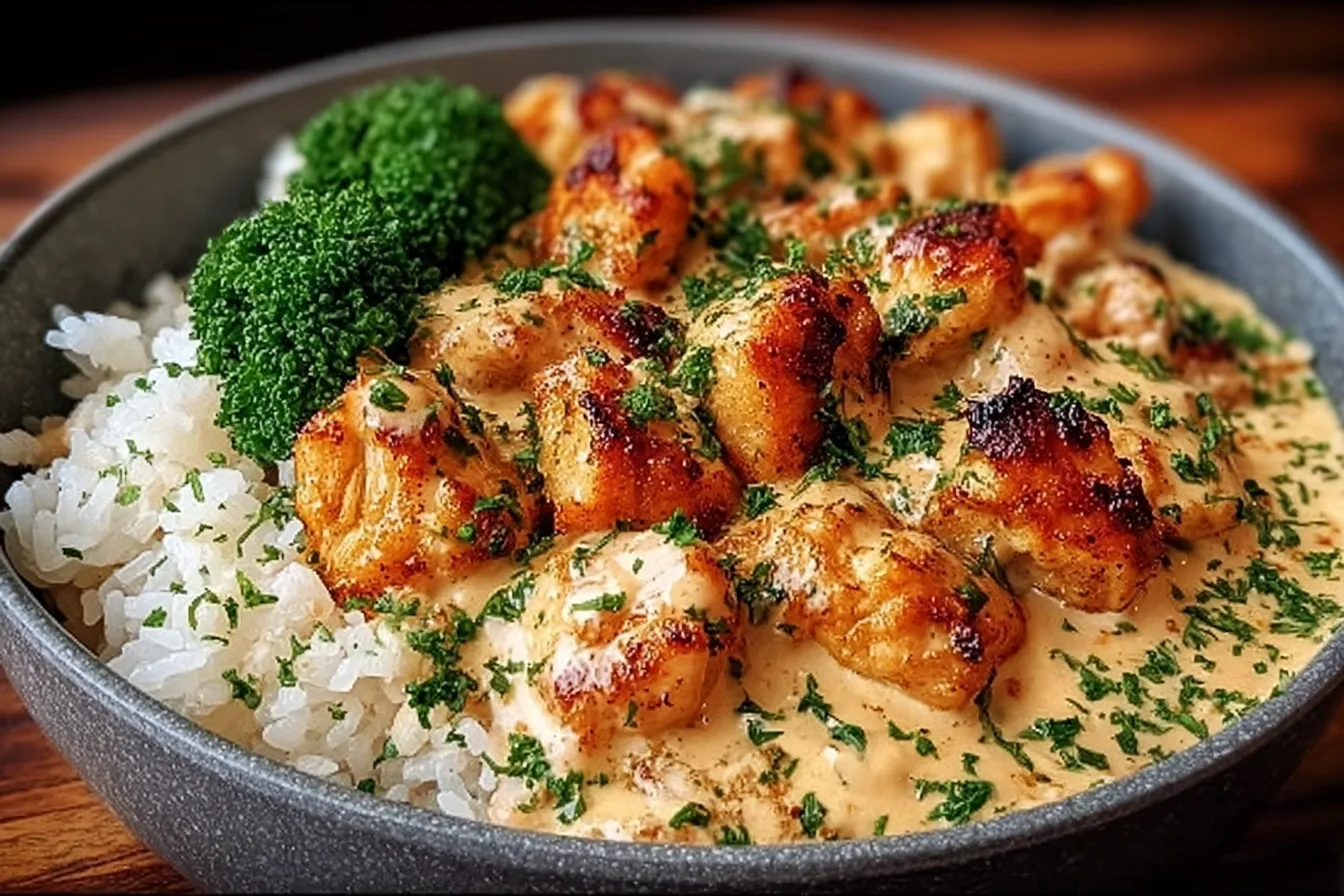 Creamy Garlic Chicken Rice Bowls 