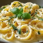 Creamy Lemon Ricotta Pasta on a White Plate