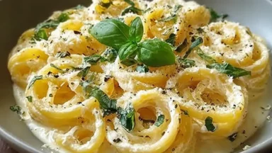 Creamy Lemon Ricotta Pasta on a White Plate